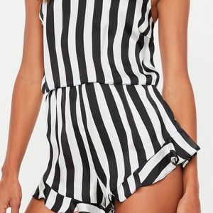 Black satin frill pajama shorts